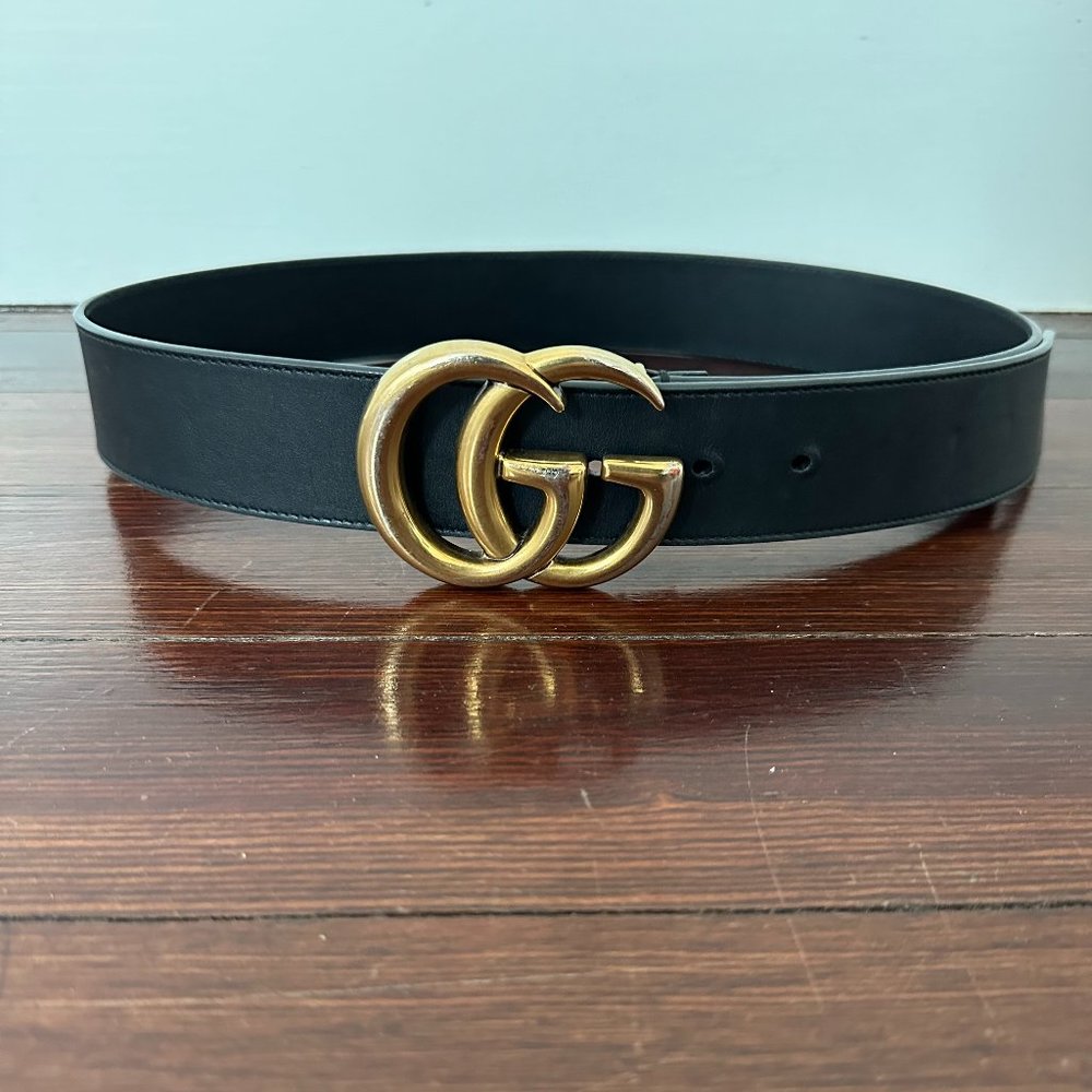 Black Gucci Calfskin Wide GG Belt
